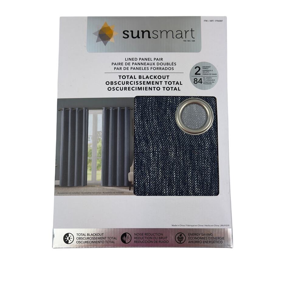 SunSmart Total Blackout Lined Panel Pair with Grommets Indigo Color 2 Panels